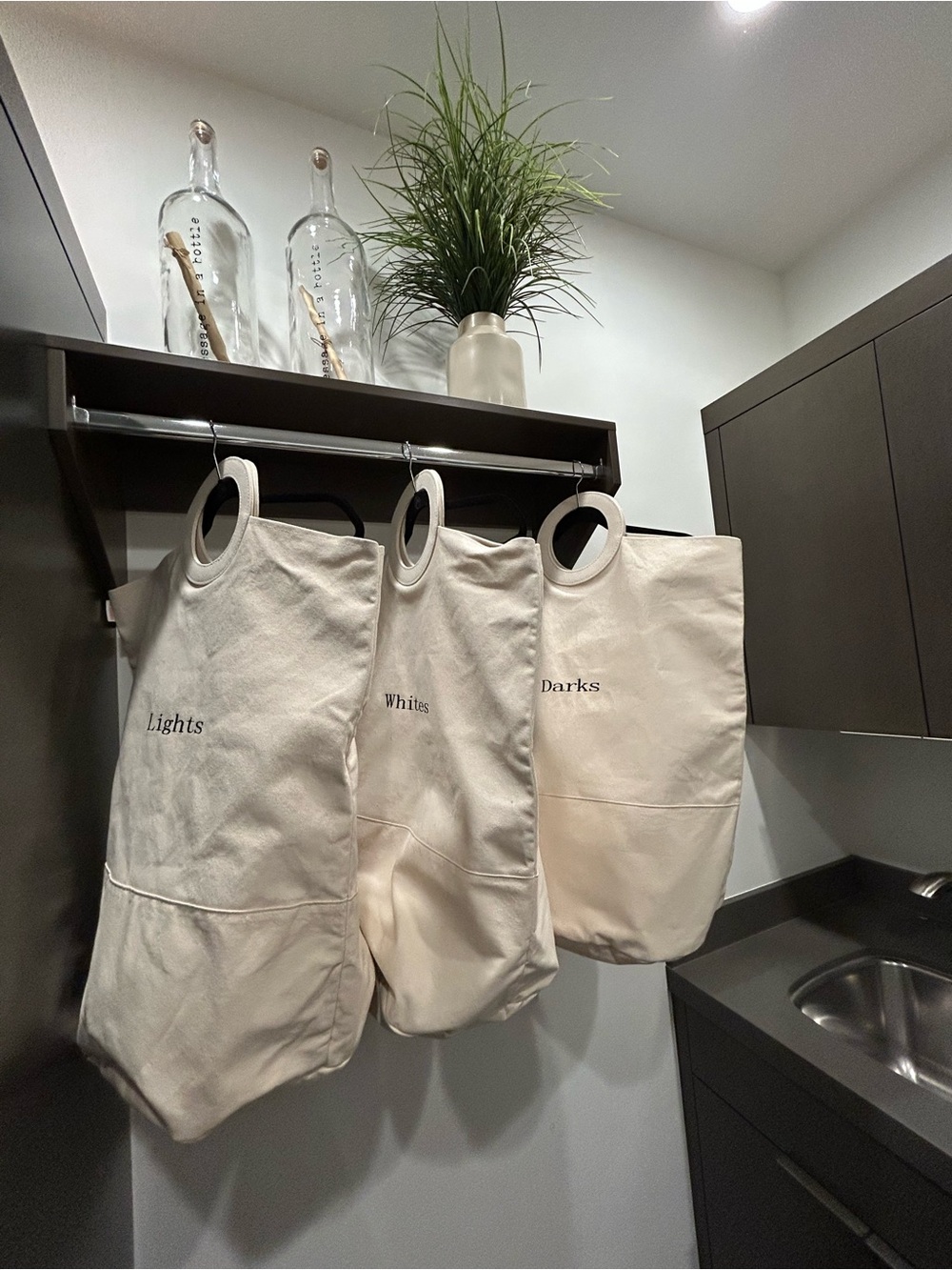 Canvas Laundry Sorter Bags - Cream Hanging Organizers (Set of 3)